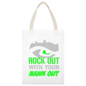 Rock Out With Your Hawk Out Seattle Football Team White Canvas Tote Shopping Bag