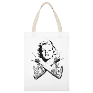 Rockstar Marilyn Monroe With Tattoos Fun Tee Shirt White Canvas Tote Shopping Bag