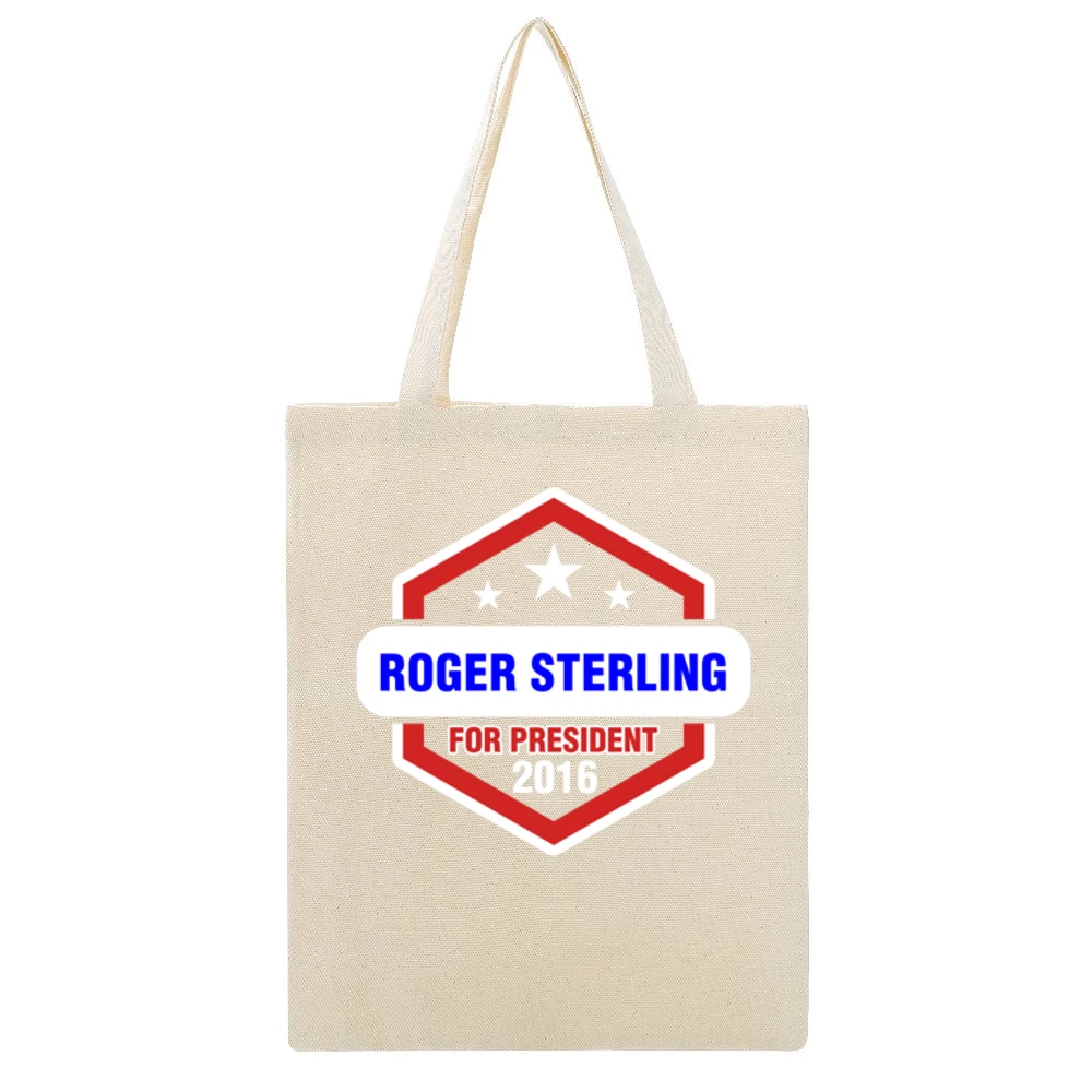 Roger Sterling For President 2016 Mad Men TV Show Beige Canvas Tote Shopping Bag