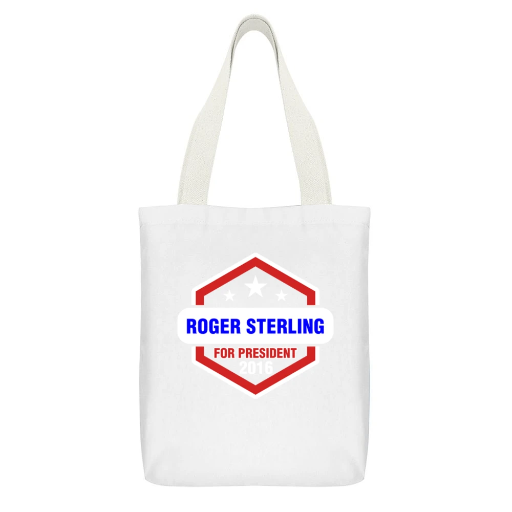 Roger Sterling For President 2016 Mad Men TV Show White Canvas Tote Shopping Bag With Interior Pocket
