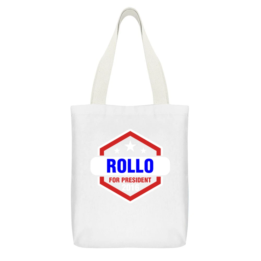 Rollo For President 2016 Vikings TV Show White Canvas Tote Shopping Bag With Interior Pocket