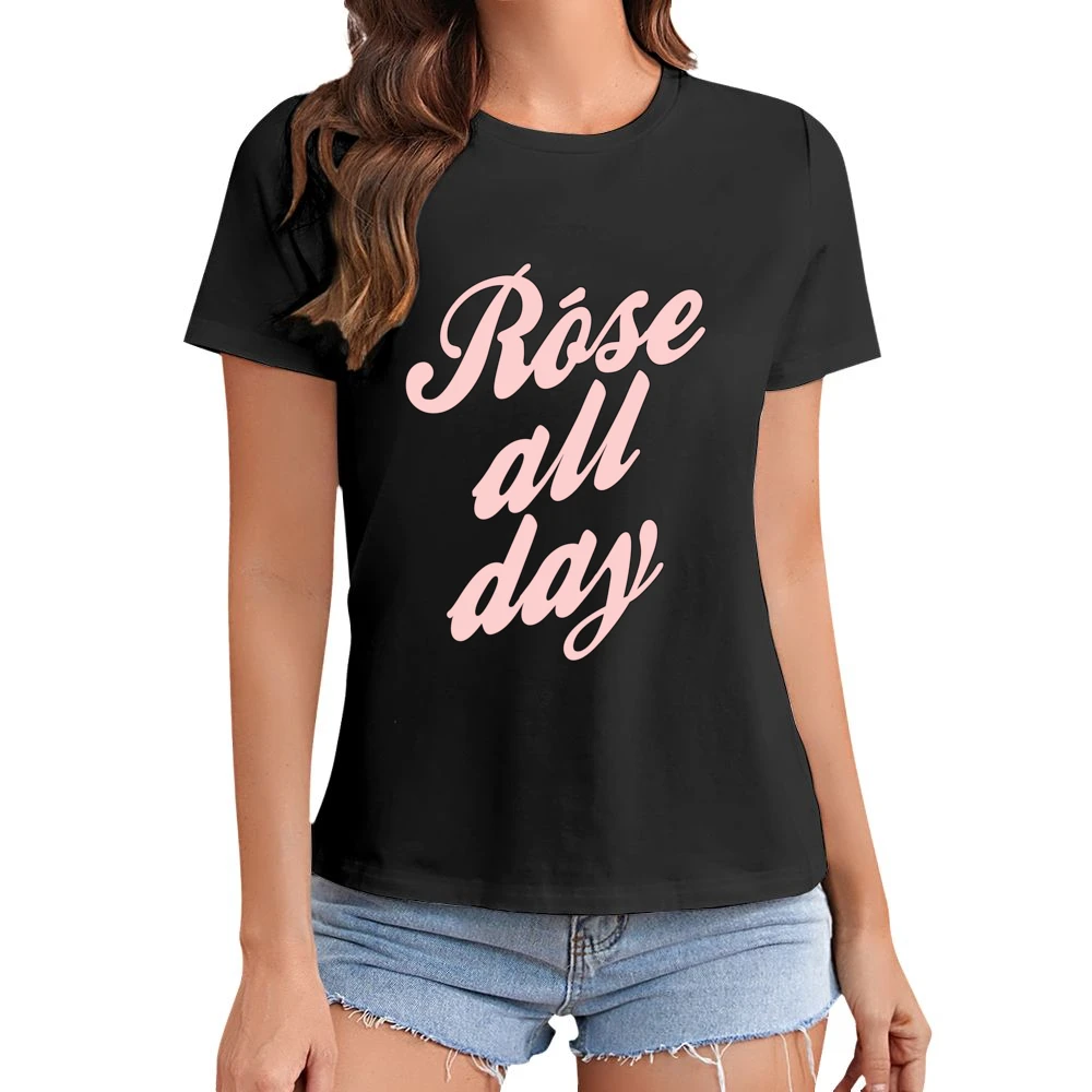 Rose All Day Fun Wine Lover Graphic Tee Shirt Asian Size Women Ladies T-shirt