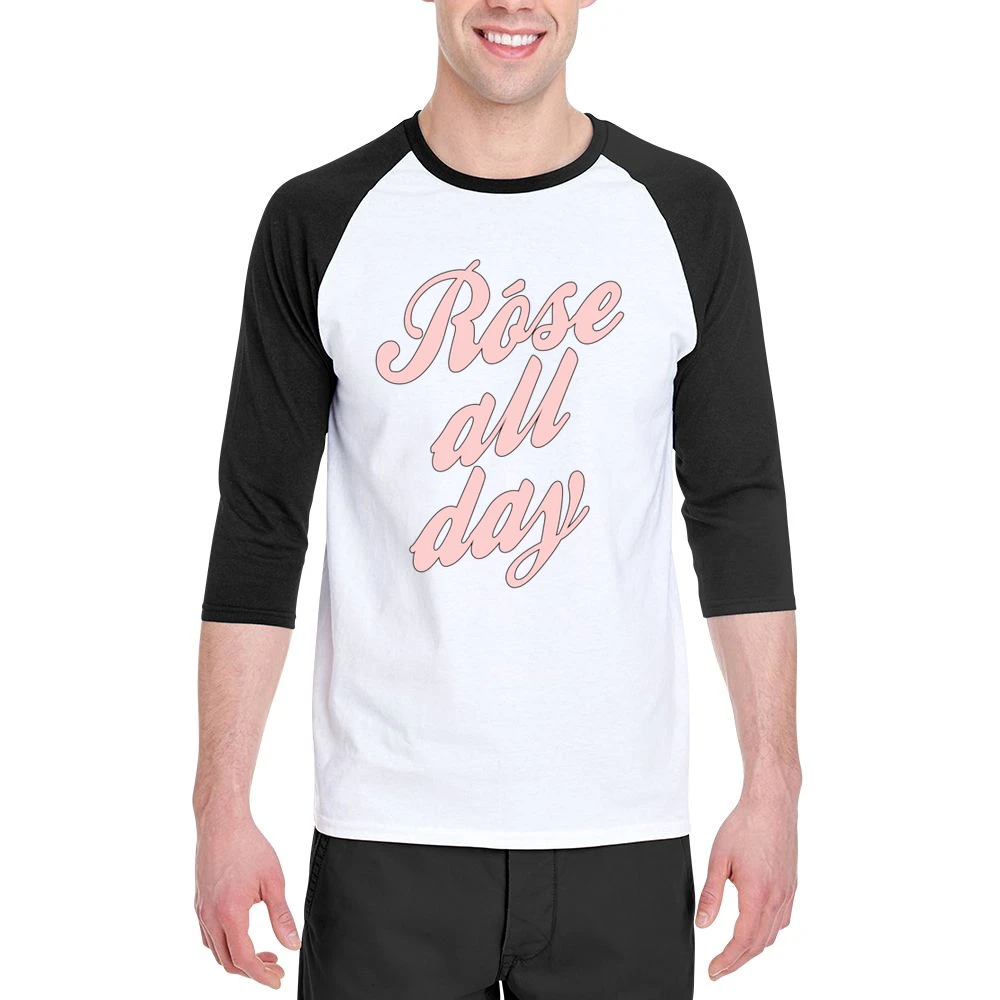 Rose All Day Fun Wine Lover Graphic Tee Shirt Men 3/4 Sleeve T-Shirt