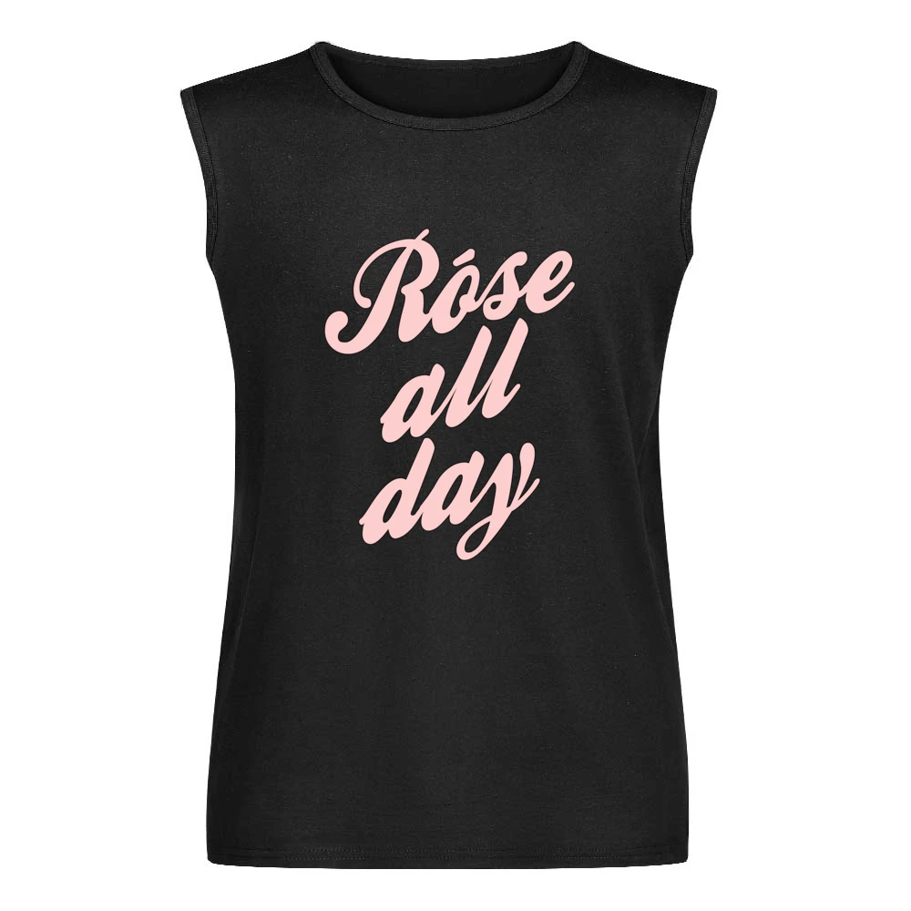 Rose All Day Fun Wine Lover Graphic Tee Shirt Men Sleeveless T-Shirt