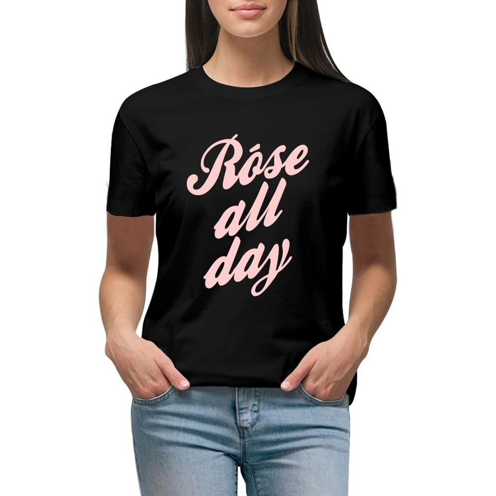 Rose All Day Fun Wine Lover Graphic Tee Shirt Premium Women Ladies T-shirt