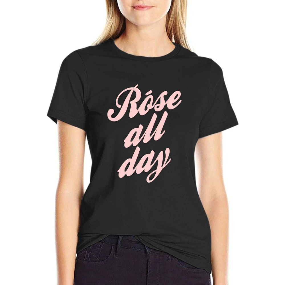 Rose All Day Fun Wine Lover Graphic Tee Shirt US Size Women Ladies T-shirt