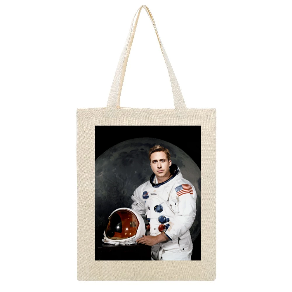 Ryan Gosling Neil Armstrong First Man On The Moon New Movie Ladies T S Beige Canvas Tote Shopping Bag