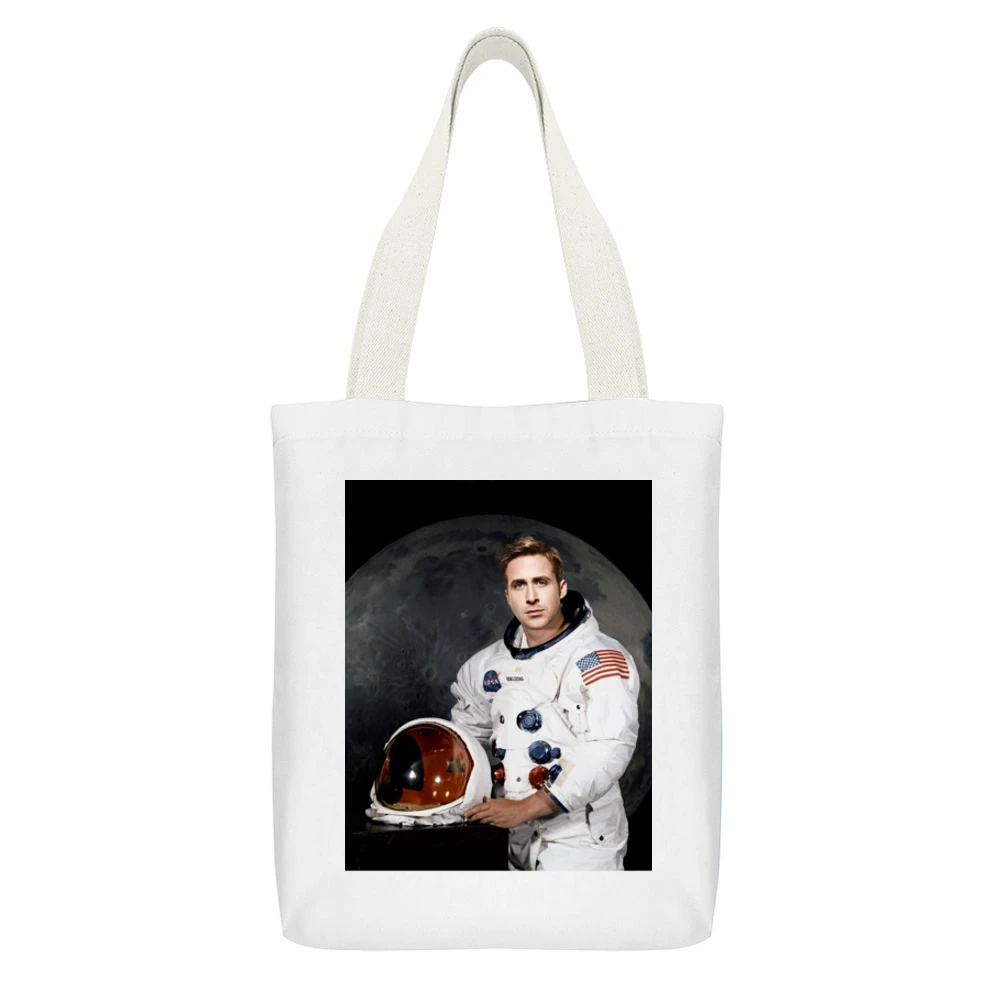 Ryan Gosling Neil Armstrong First Man On The Moon New Movie Ladies T S White Canvas Tote Shopping Bag With Interior Pocket