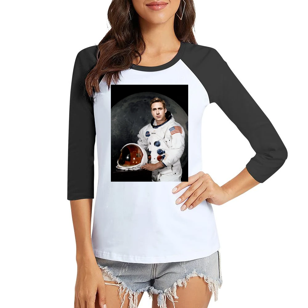 Ryan Gosling Neil Armstrong First Man On The Moon New Movie Women Ladies 3-4 Sleeve T-Shirt