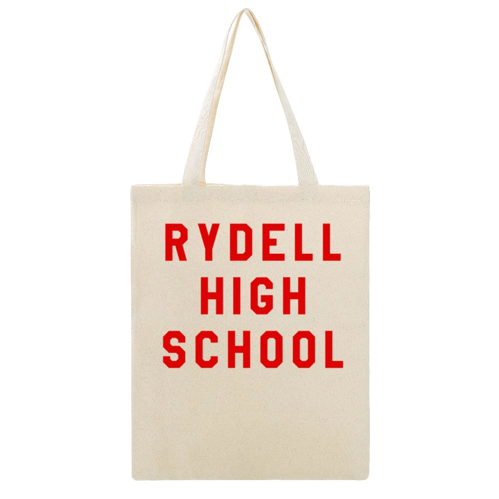 Rydell High School Fun Popular Grease Movie Graphic 80s Style Beige Canvas Tote Shopping Bag