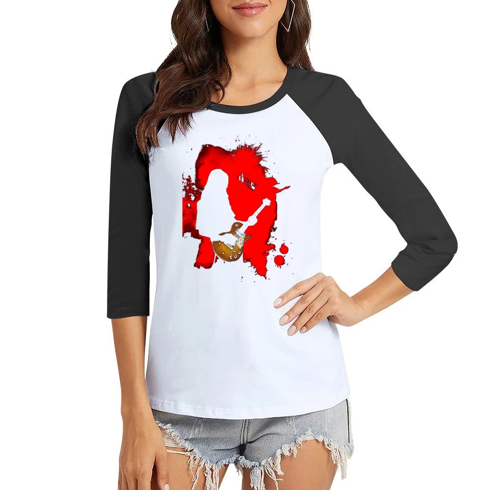 Ryusuke Minami Ray playing Lucile guitar red splashing silhouette beck Women Ladies 3-4 Sleeve T-Shirt