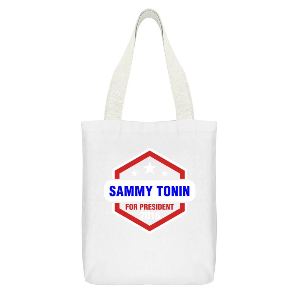 Sammy Tonin For President 2016 Justified TV Show White Canvas Tote Shopping Bag With Interior Pocket