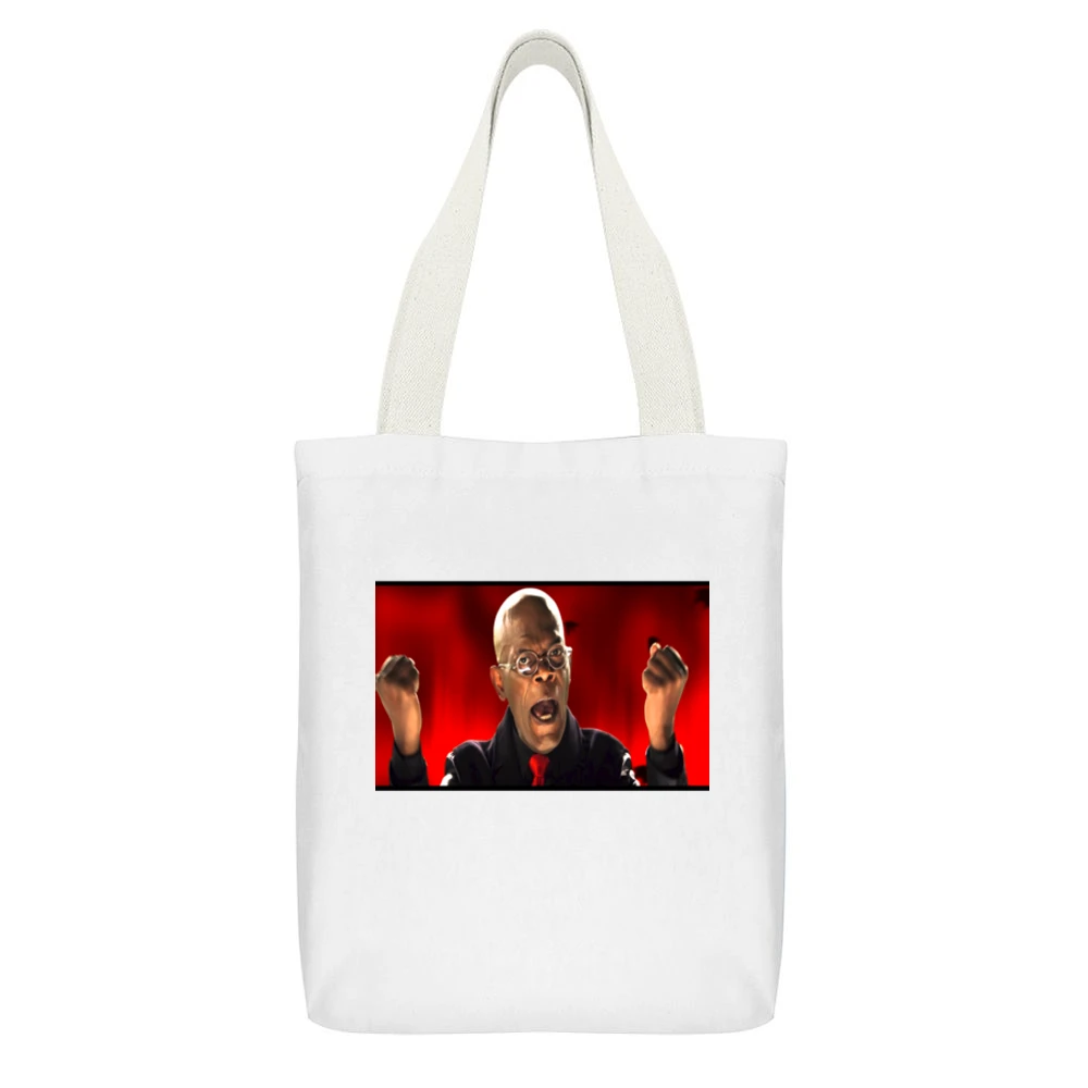 Samuel Jackson Rise up Falcons White Canvas Tote Shopping Bag With Interior Pocket