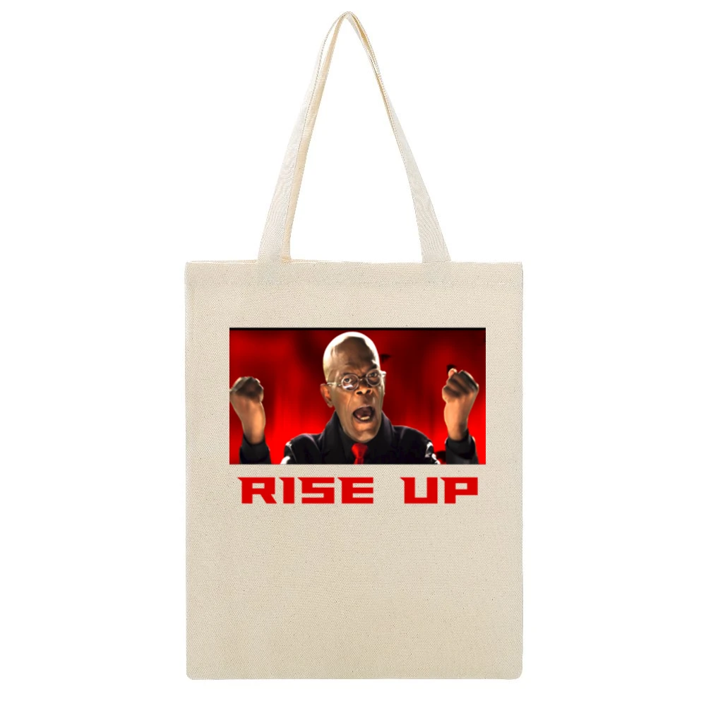 Samuel L Jackson Rise Up Falcons Beige Canvas Tote Shopping Bag