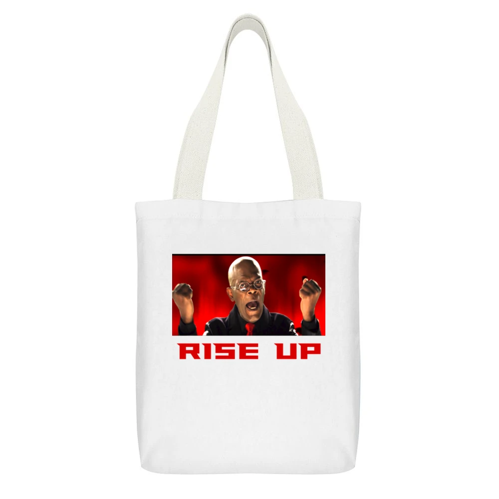 Samuel L Jackson Rise Up Falcons White Canvas Tote Shopping Bag With Interior Pocket