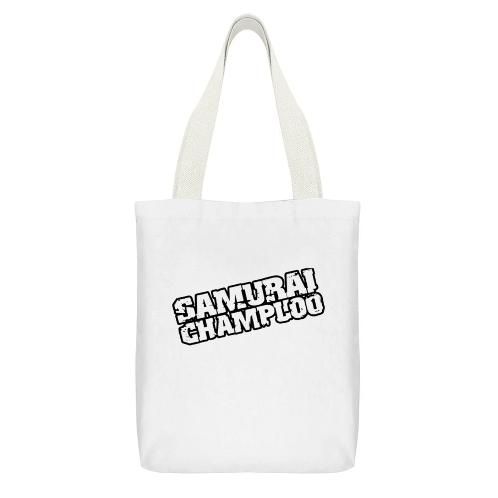 Samurai Champloo black text anime manga White Canvas Tote Shopping Bag With Interior Pocket
