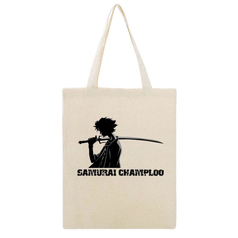 Samurai champloo mugen black Silhouette shadow anime manga Beige Canvas Tote Shopping Bag