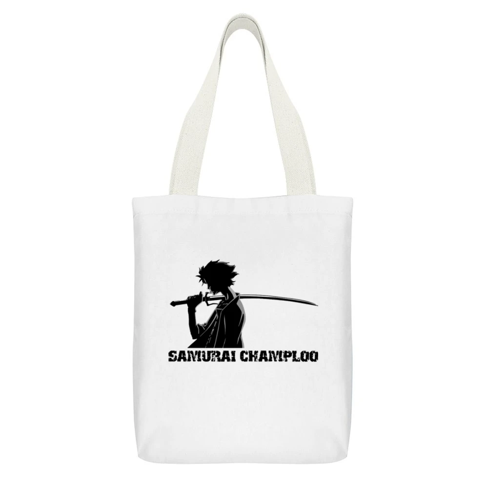 Samurai champloo mugen black Silhouette shadow anime manga White Canvas Tote Shopping Bag With Interior Pocket
