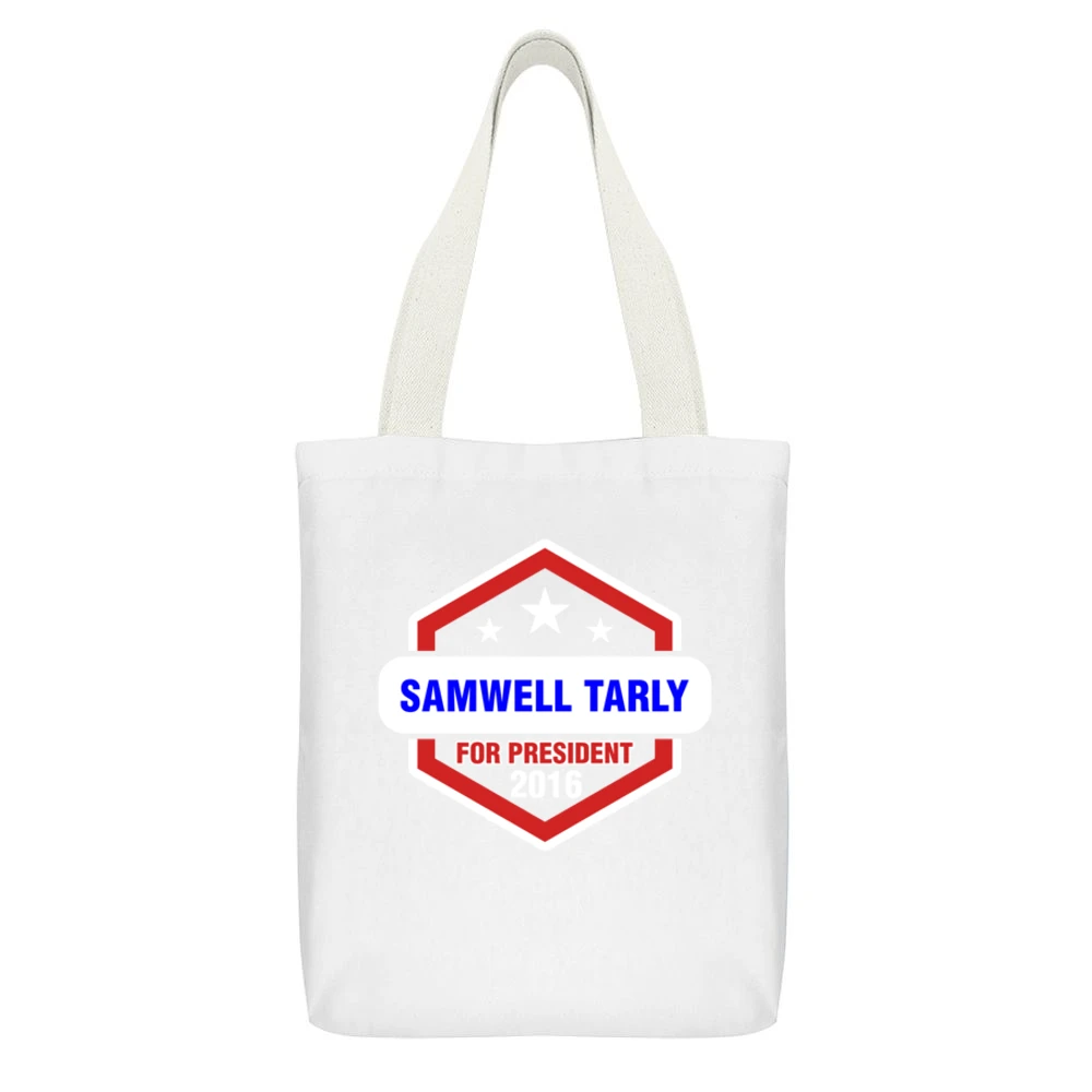 Samwell Tarly For President 2016 Game of Thrones TV Show White Canvas Tote Shopping Bag With Interior Pocket