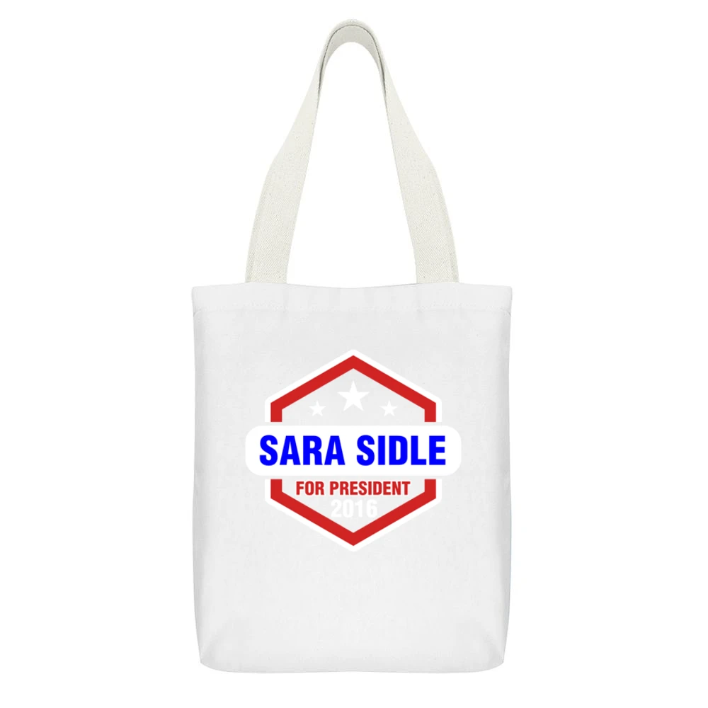 Sara Sidle For President 2016 CSI TV Show White Canvas Tote Shopping Bag With Interior Pocket