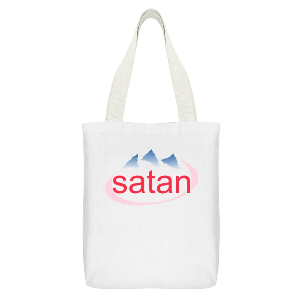 Satan Funny Water Parody White Canvas Tote Shopping Bag With Interior Pocket