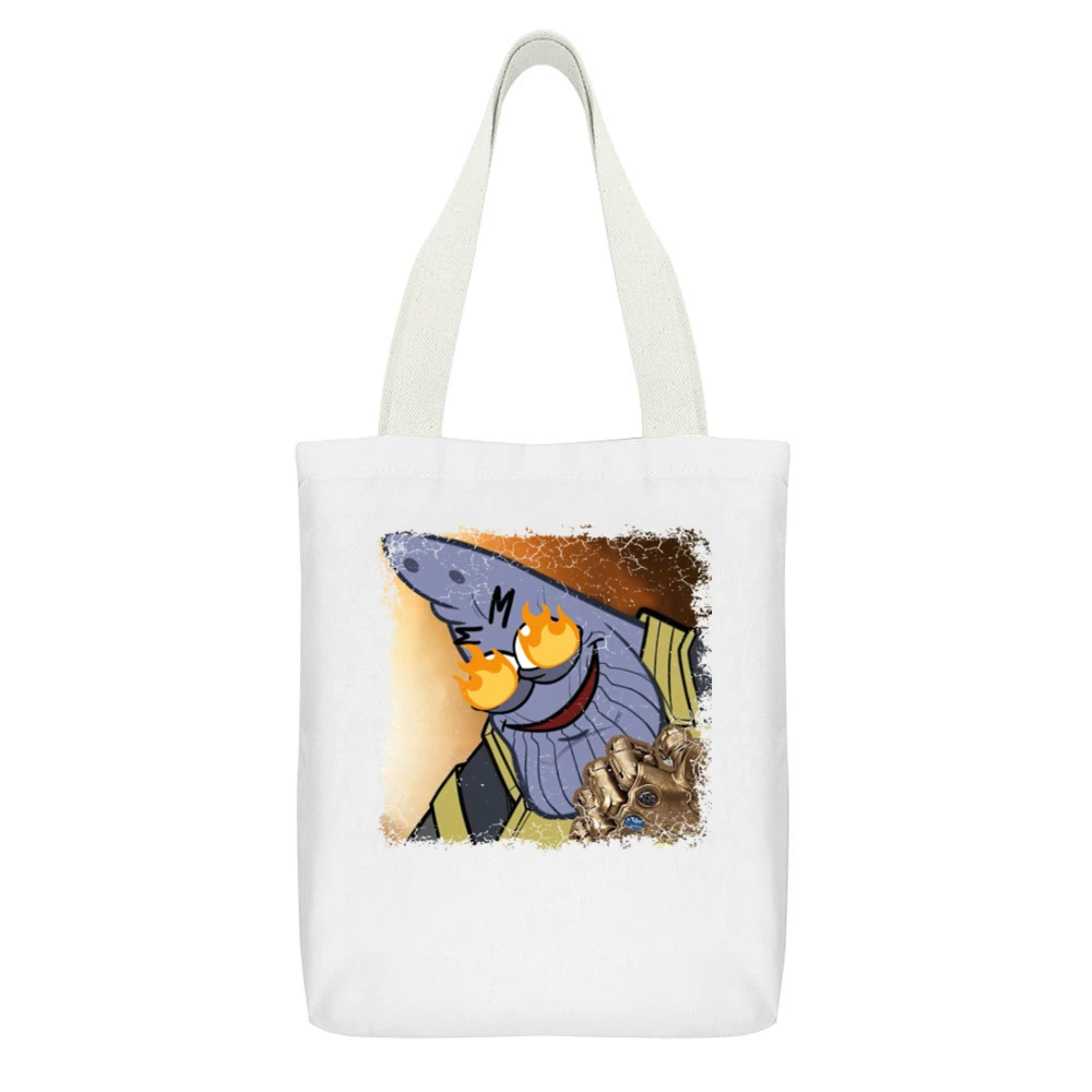Savage Patrick Thanos Meme Funny Infinity Wars Movie White Canvas Tote Shopping Bag With Interior Pocket