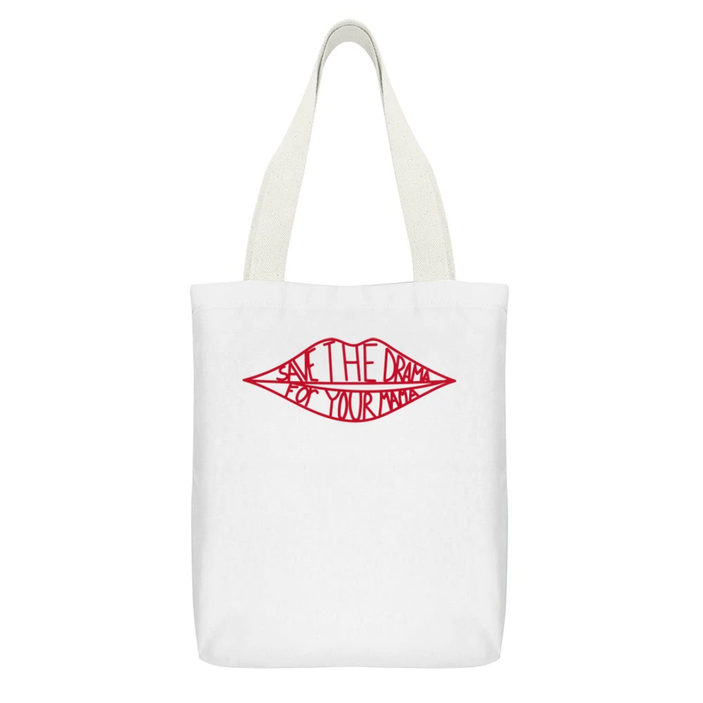 Save The Drama For Your Mama Rachel Green Friends Tv Show Funny Ladies White Canvas Tote Shopping Bag With Interior Pocket