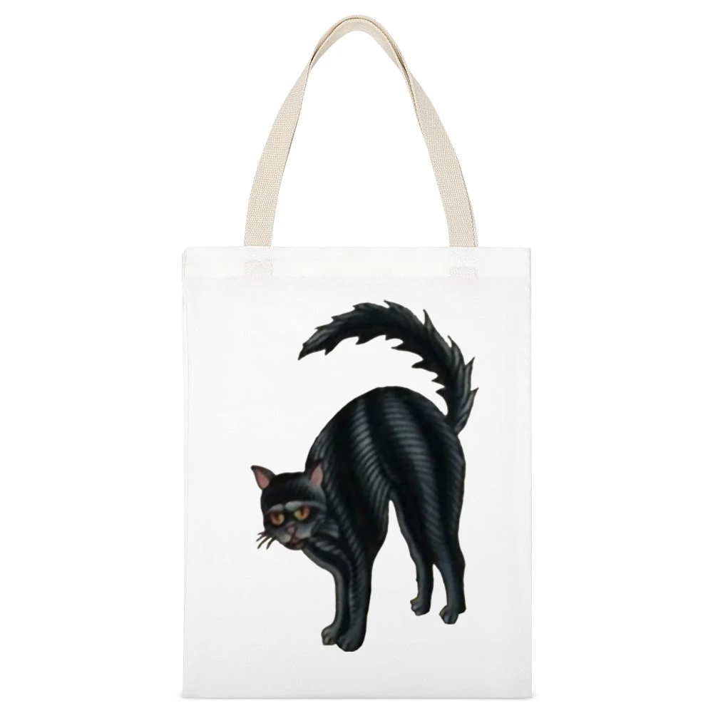Scared black cat White Canvas Tote Shopping Bag