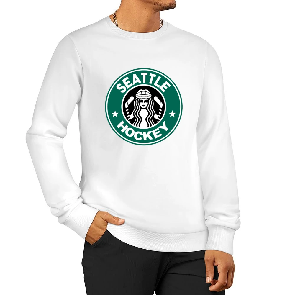 Seattle Hockey Team Starbucks Parody Logo Sports Fan Men Pullover Sweatshirt