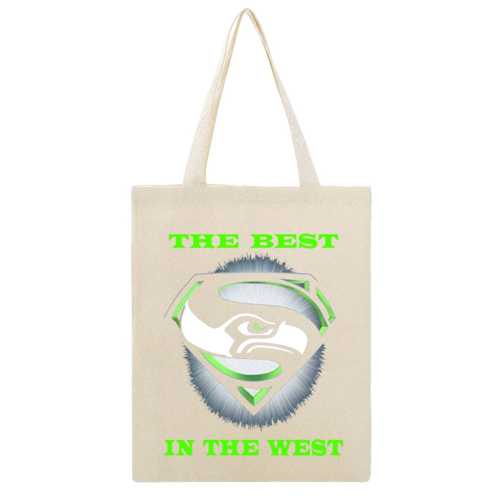 Seattle Seahawks The Best In The West Tshirt Beige Canvas Tote Shopping Bag