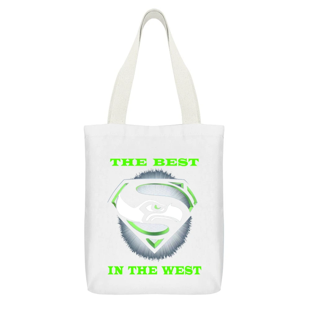 Seattle Seahawks The Best In The West Tshirt White Canvas Tote Shopping Bag With Interior Pocket
