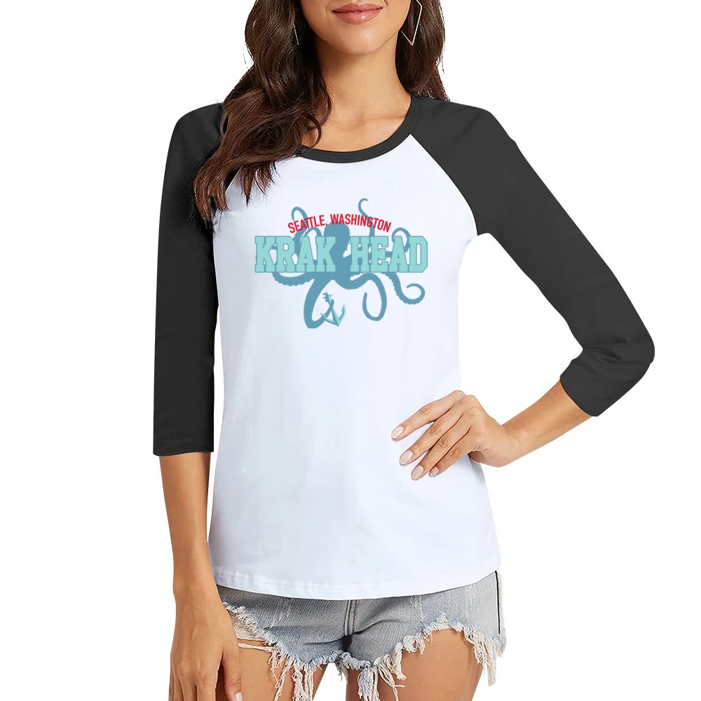 Seattle Washington Krak Head Hockey Fan Women Ladies 3-4 Sleeve T-Shirt
