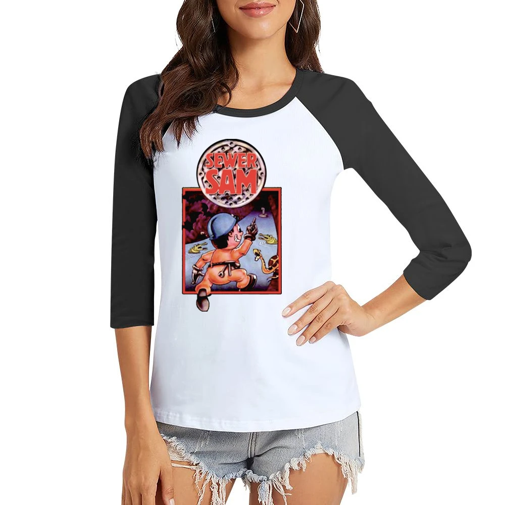 Sewer Sam Video Game Retro 80s Women Ladies 3-4 Sleeve T-Shirt
