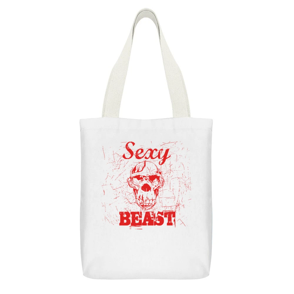 Sexy Beast Funny Joke White Canvas Tote Shopping Bag With Interior Pocket