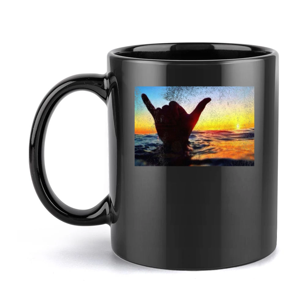 Shaka Brah Hang Loose Hand Ocean Surfer Sunset Graphic Vintage Style D Black Mug