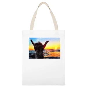 Shaka Brah Hang Loose Hand Ocean Surfer Sunset Graphic Vintage Style D White Canvas Tote Shopping Bag