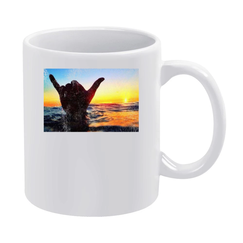 Shaka Brah Hang Loose Hand Ocean Surfer Sunset Graphic Vintage Style D White Mug