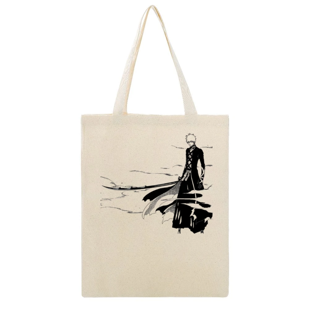 Shinigami Kurosaki Ichigo Black Bankai Bleach anime Tite Kubo manga T Beige Canvas Tote Shopping Bag