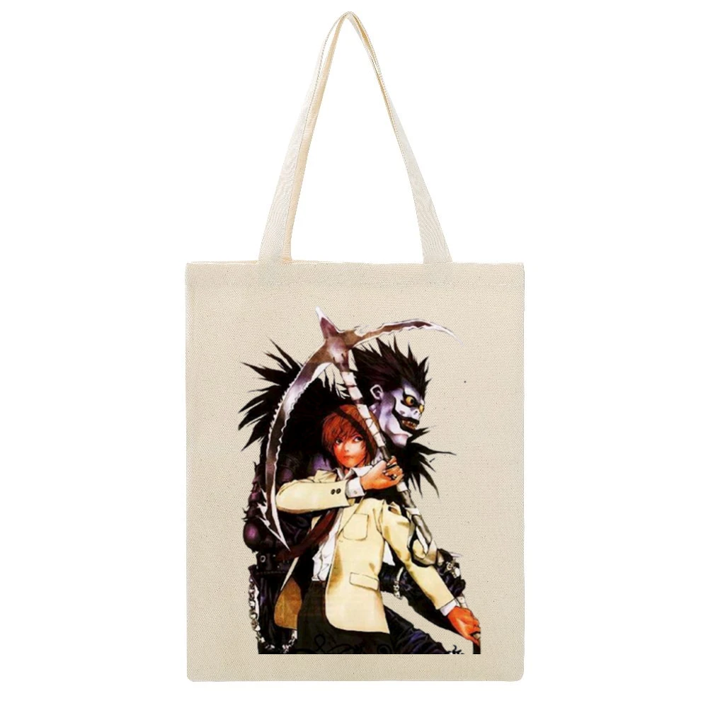Shinigami Ryuk and yagami light Kira killer Death Note Beige Canvas Tote Shopping Bag