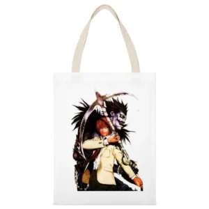 Shinigami Ryuk and yagami light Kira killer Death Note White Canvas Tote Shopping Bag