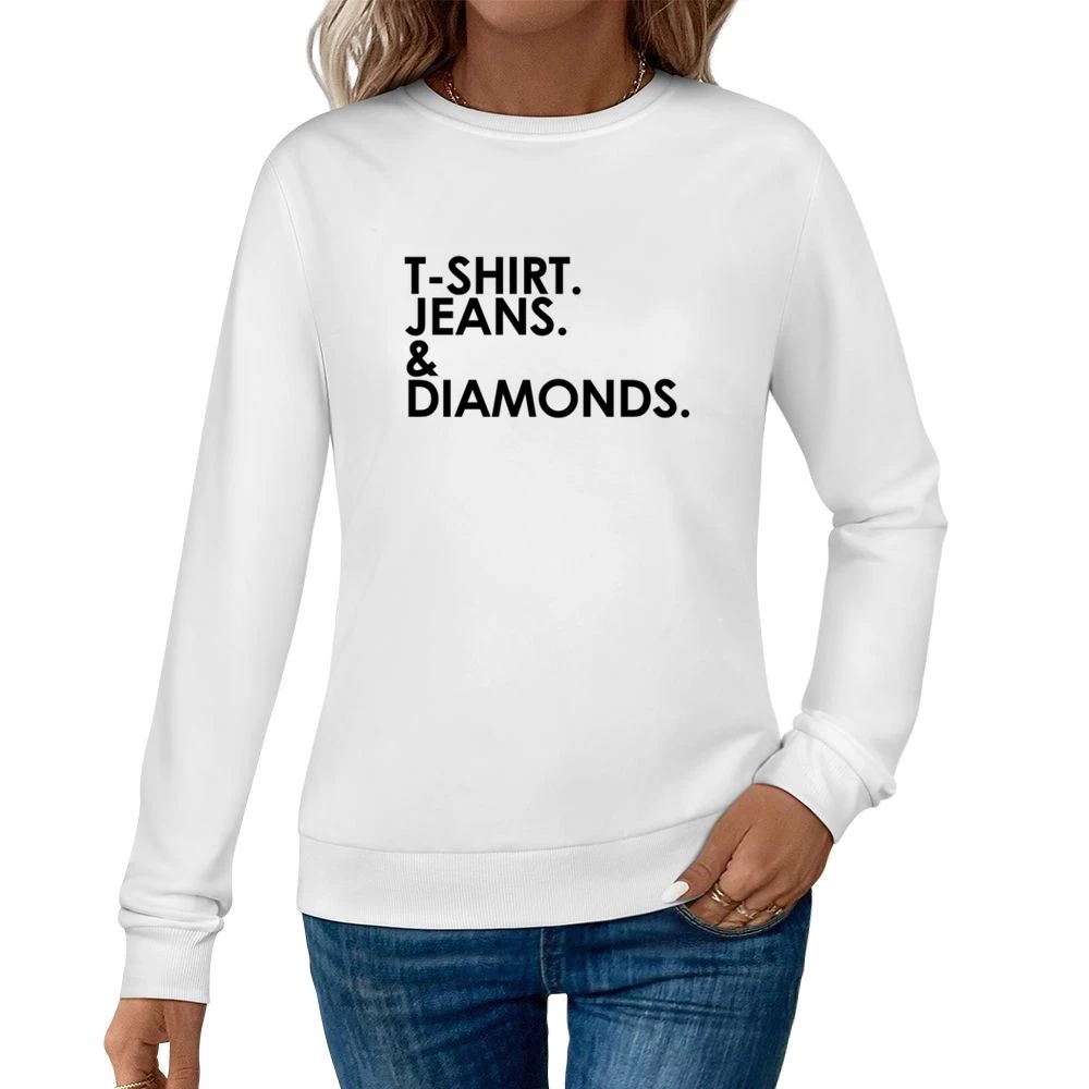 Shirt Jeans And Diamonds Fun Graphic Women Pullover Sweatshirt