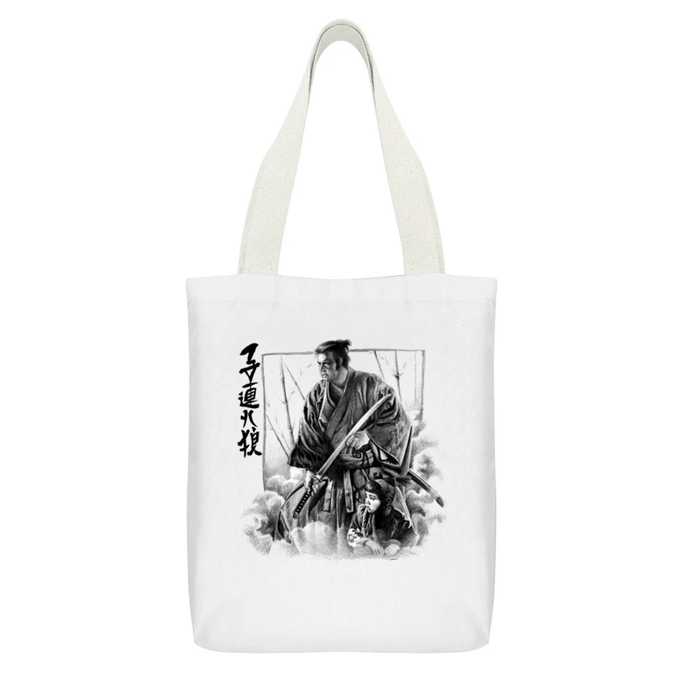 Shogun Assassin Lone wolf and cub itto ogami daigoro-Tomisaburo Wakaya White Canvas Tote Shopping Bag With Interior Pocket