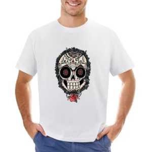 Skeleton Dia De Los Muertos Hearts Roses Design Graphic Tee Shirt Asian Size Men T-Shirt