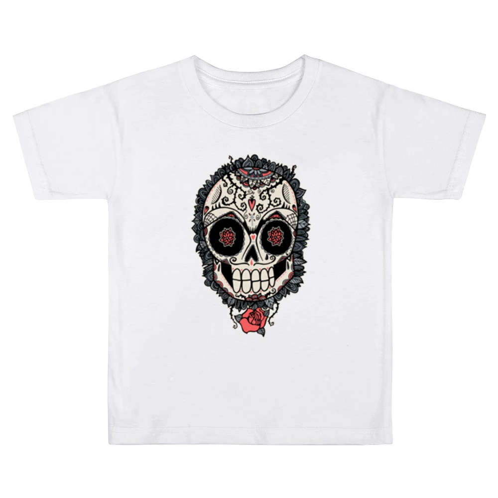 Skeleton Dia De Los Muertos Hearts Roses Design Graphic Tee Shirt Kids Boys Girls T-Shirt