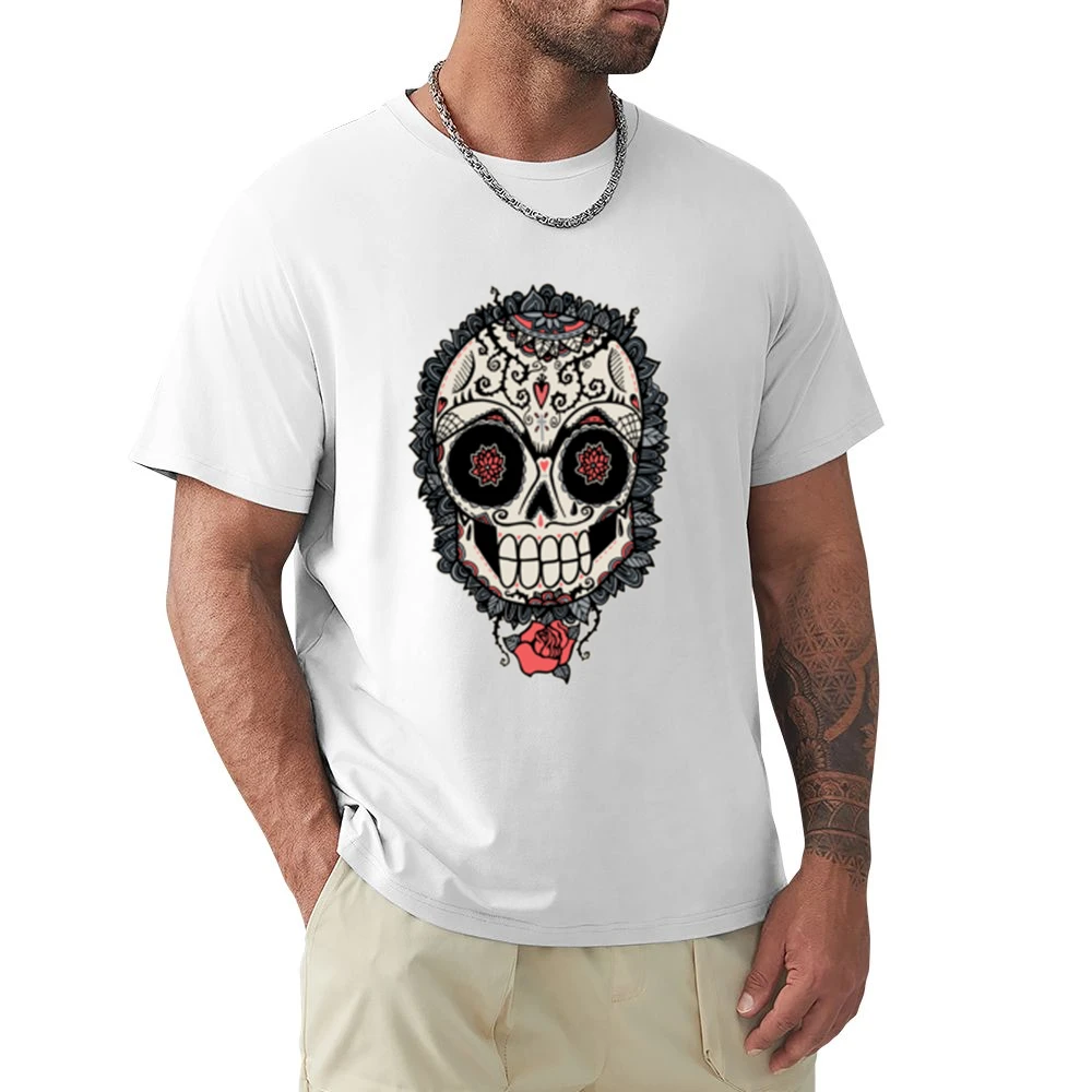 Skeleton Dia De Los Muertos Hearts Roses Design Graphic Tee Shirt Premium Men T-shirt