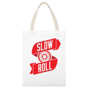 Slow Roll Car Tire Rim Fun Graphic White Canvas Tote Shopping Bag