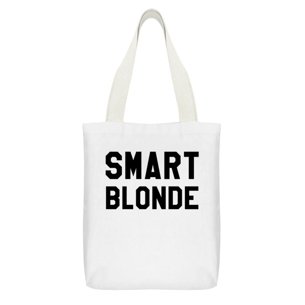 Smart Blonde Fun Graphic Hair Student Educated White Canvas Tote Shopping Bag With Interior Pocket