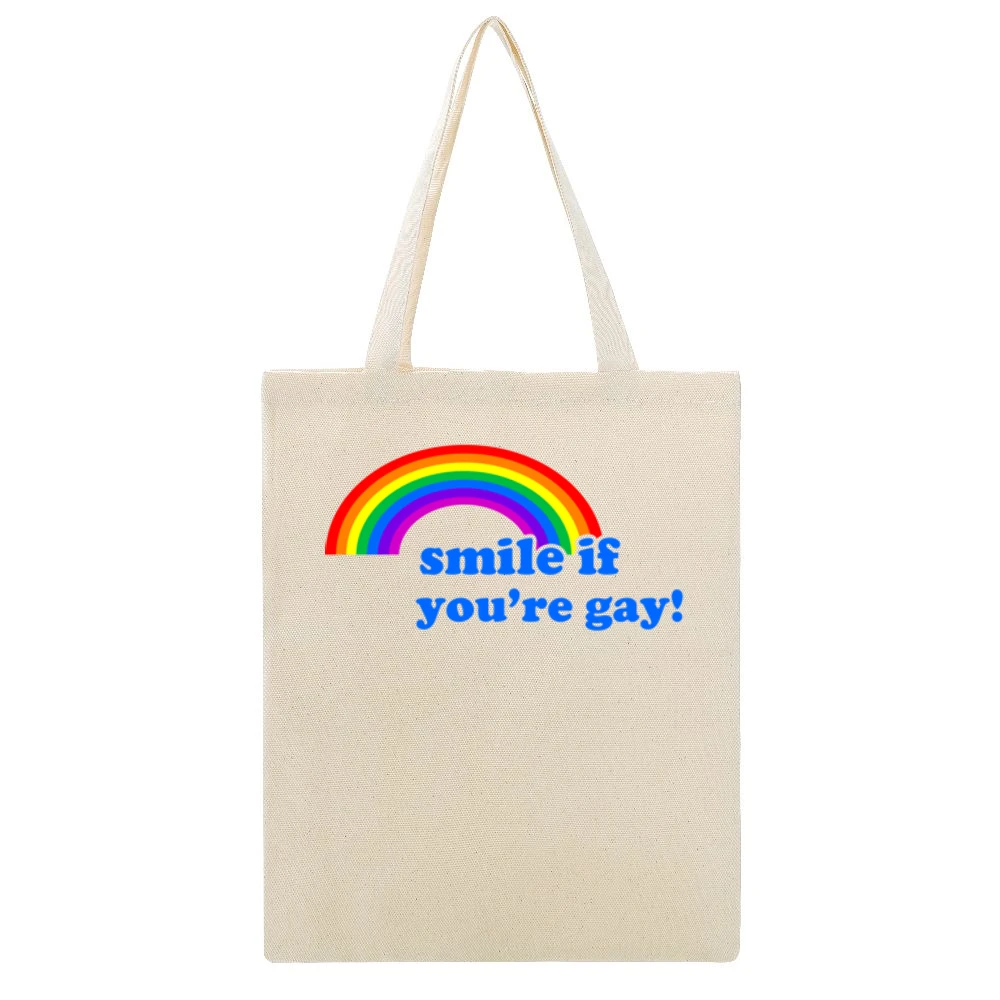 Smile If You Are Gay Fun LGBT Graphic Beige Canvas Tote Shopping Bag