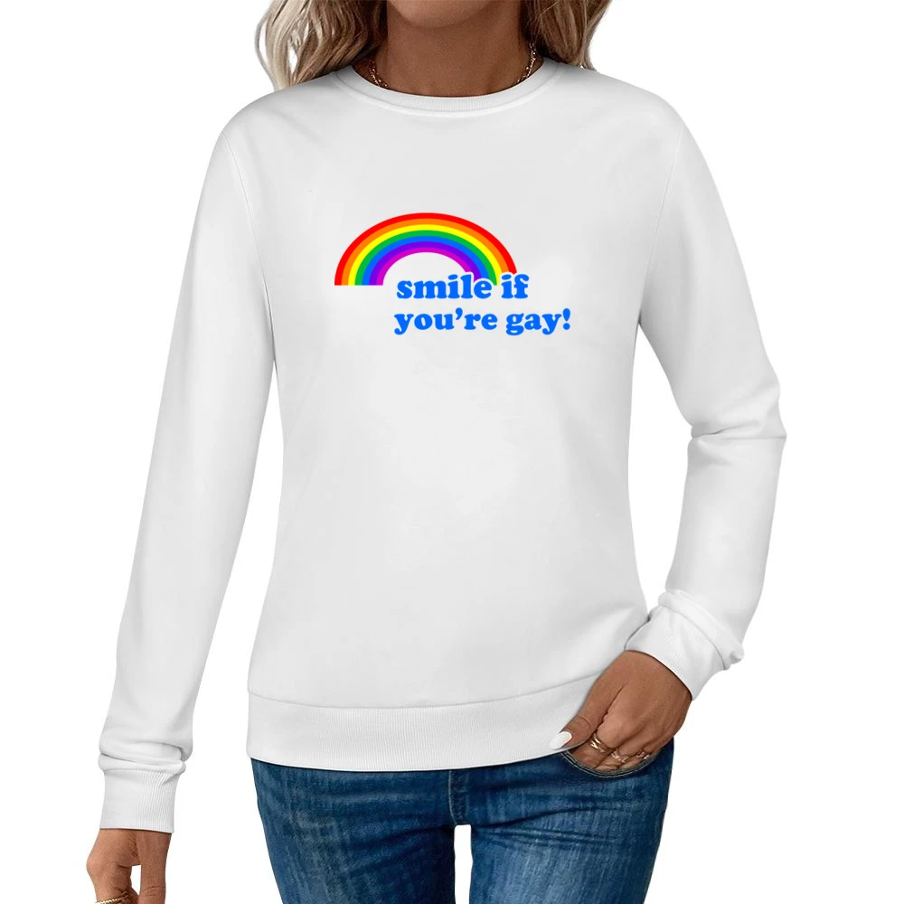 Smile If You Are Gay Fun LGBT Graphic Women Pullover Sweatshirt