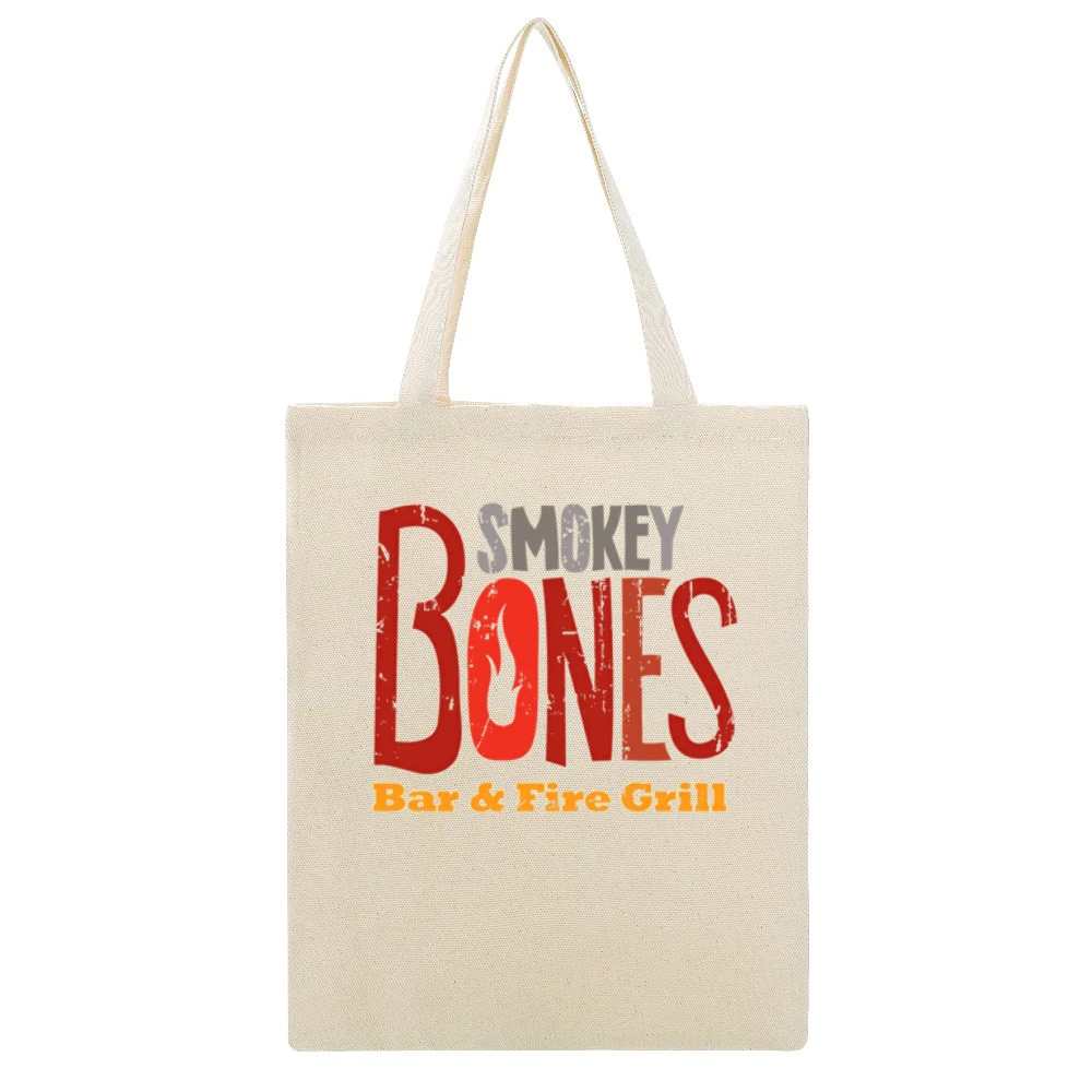 Smokey Bones Fast Food Restaurant Distressed Look Beige Canvas Tote Shopping Bag